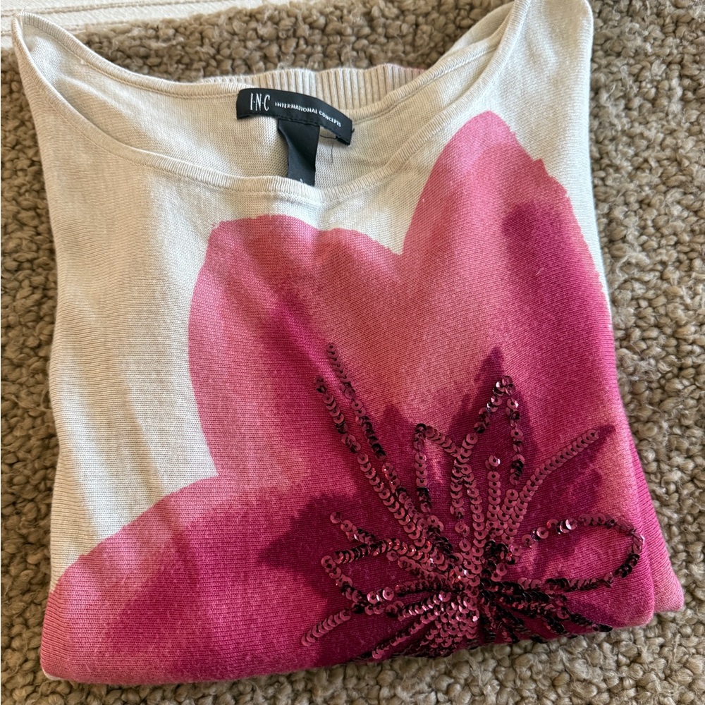 INC International Concepts Pink and Cream Blouse